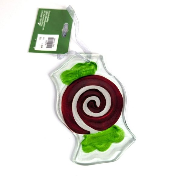 Vintage Cracker Barrel Mingle & Jingle Peppermint Candy Glass Christmas Ornament - Picture 2 of 3